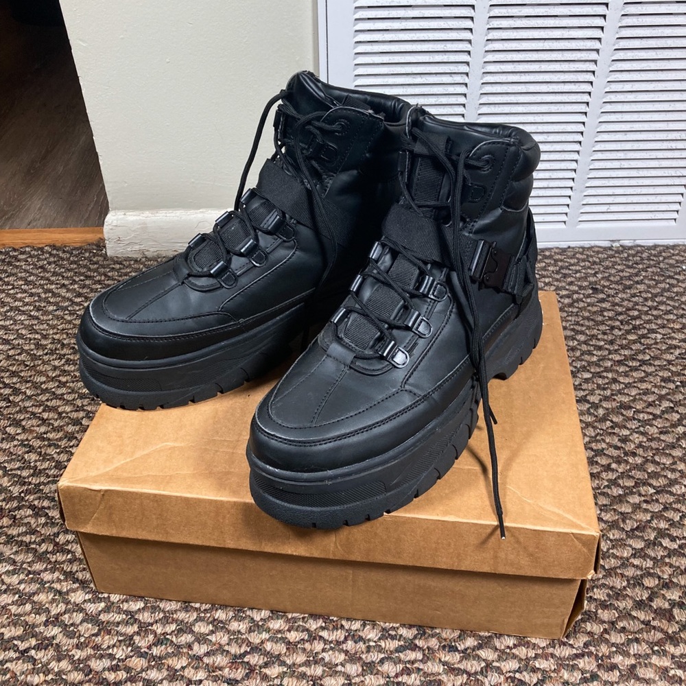 ASOS Platform Hunting Boots In Faux Leather